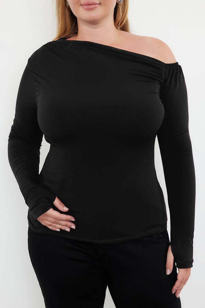 Women's Plus Size Blouse Black Sandy Knitted Plus Size Blouse