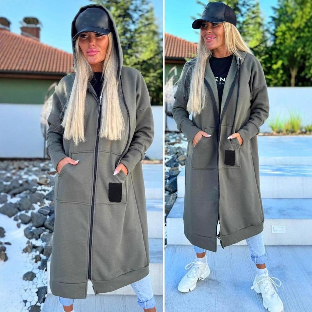 Женская модная куртка Повседневный однотонный кардиган с длинными рукавами Худи Длинное пальто