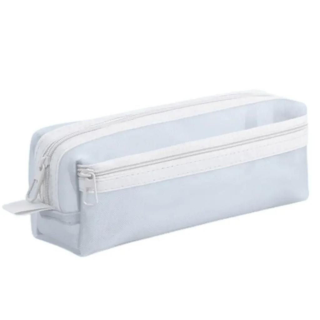 Double Layer Mesh Pen Bag Large Capacity Transparent Stationery Storage Bag Multifunctional Zipper Uses For Exam Organizer