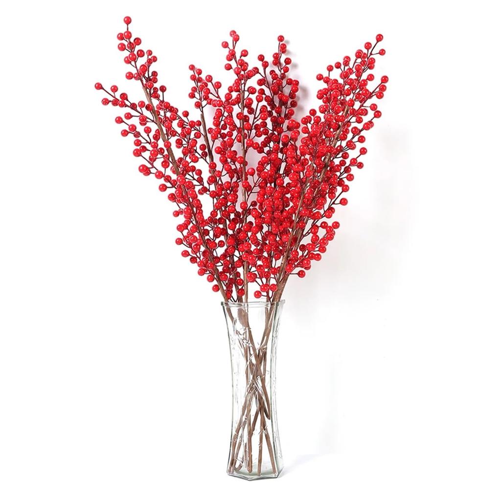 Красные Ягоды, Искусственные Красные с Веточкой 3 Ветки Ягоды Падуба Симуляция Искусственный Цветок