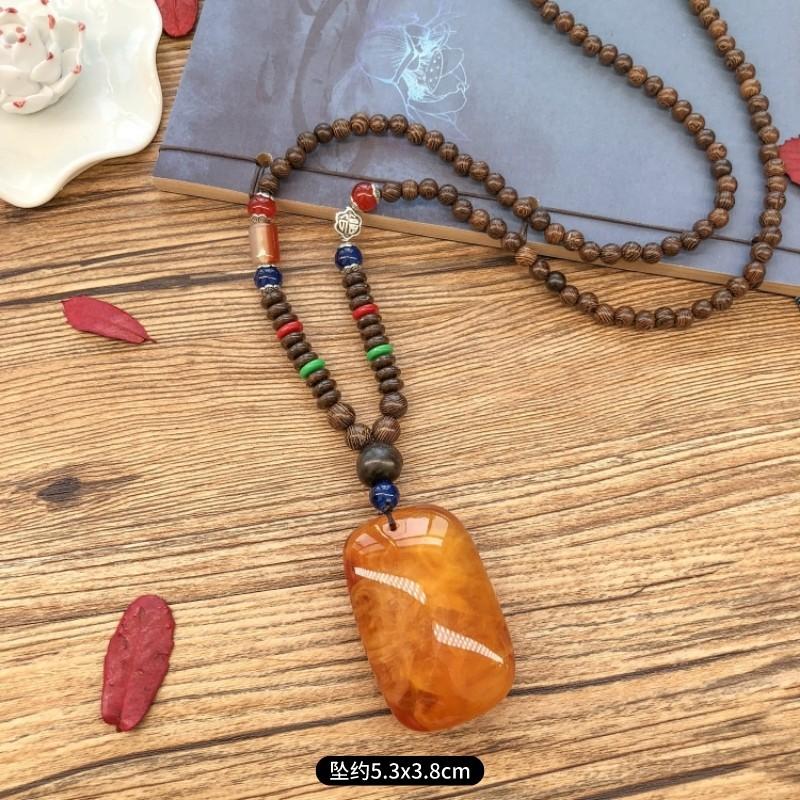 Ретро куриное крыло дерево второе поколение старое восковое ожерелье мужчины и женщины универсальный янтарный кулон длинная цепочка для свитера кулон