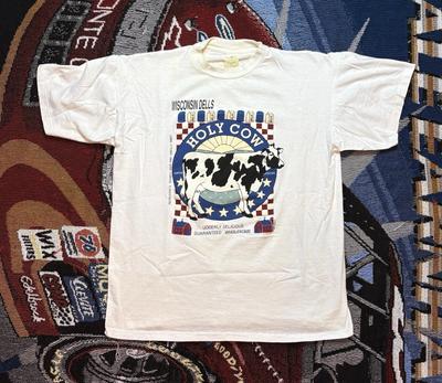 Винтажная молочная рубашка Holy Cow Wisconsin Dells Однострочный шов Средний 90-е