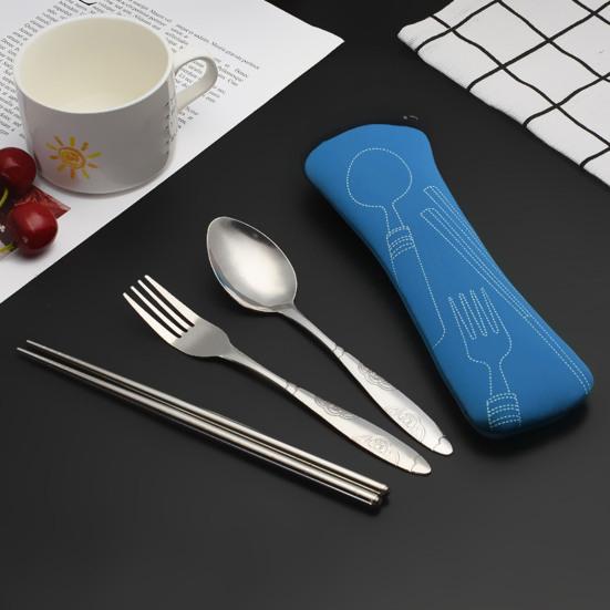 Набор столовых приборов с сумкой на молнии, набор дорожной посуды из нержавеющей стали, вилка, ложка, палочки для еды, прочный чехол для хранения для домашнего ресторана, на открытом воздухе