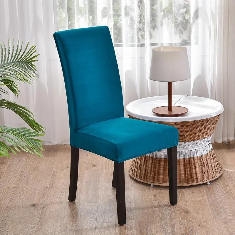 Мягкий бархатный чехол для обеденного стула, универсальный чехол для длинного стула, эластичный защитный чехол для сиденья для столовой, домашнего декора