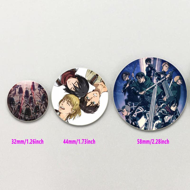 32/44/58 мм аниме Атака титанов Броши для ювелирных изделий Аксессуары Косплей Значок Мультфильм Подарочные рюкзаки Сумки Кнопки Значки Фанаты Коллекция