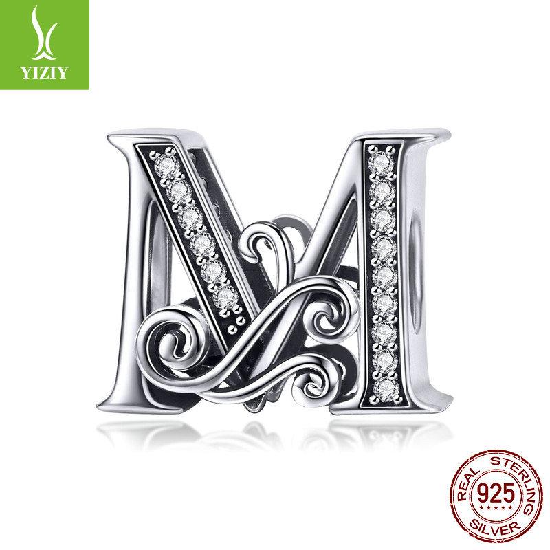 Браслет из 26 букв, аксессуар с бусинами, бусины из циркониевого стерлингового серебра, рассыпные бусины Bsc030