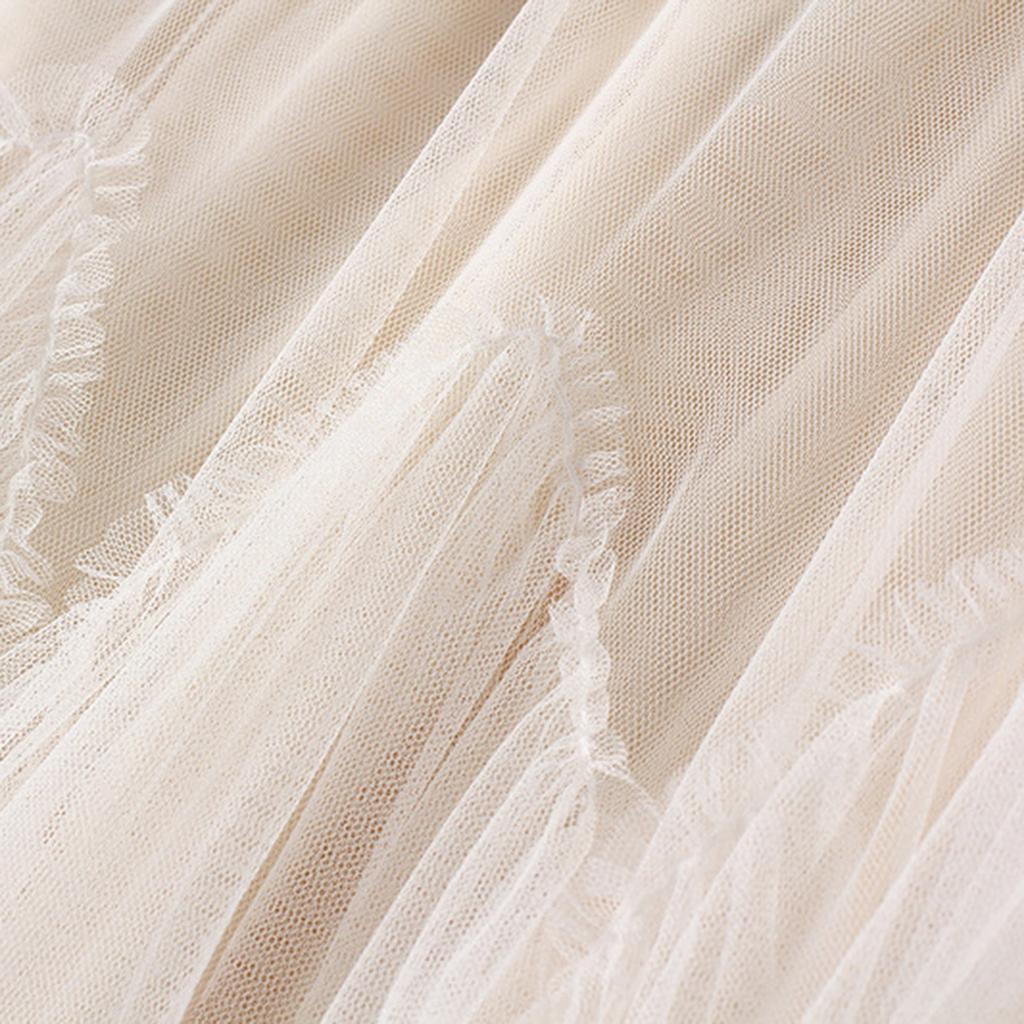 Женская модная повседневная однотонная юбка с высокой талией и оборками из сетки длиной до пола