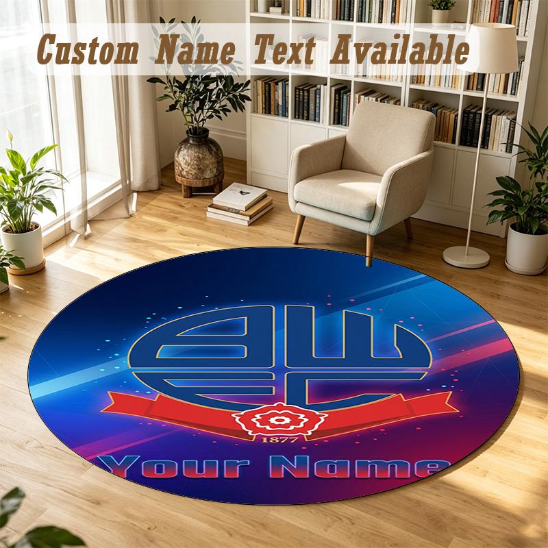 Round Rug Custom NameBolton Wanderers FC Pattern Non Slip Carpet Home Floor Decor