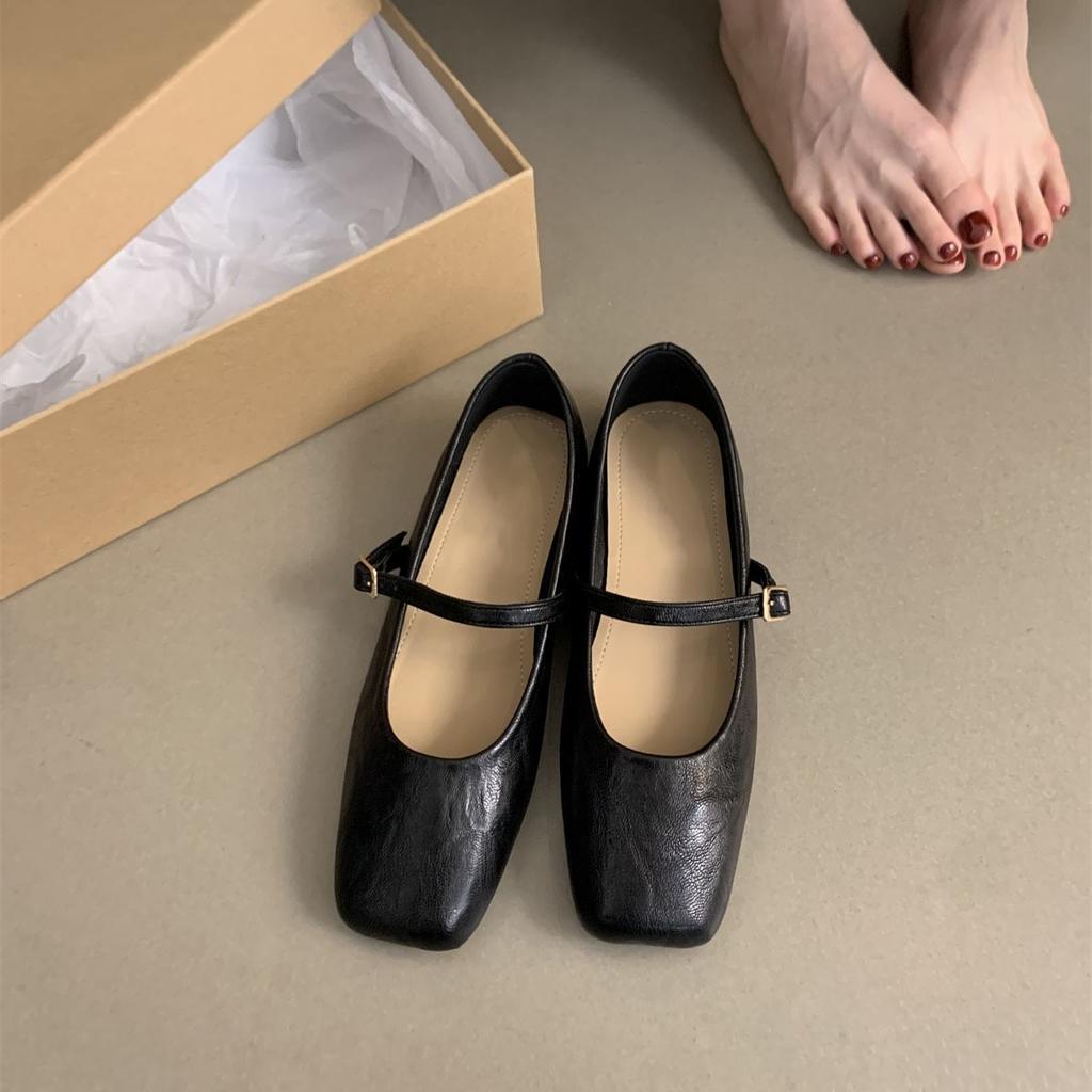Ретро квадратный носок, неглубокий вырез, одинарные туфли, фея, фея, повседневные, мягкие, плоские туфли Мэри Джейн