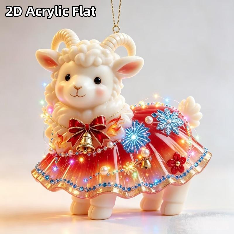 2D Flat Shining Goat Acrylic Hanging Ornament Cute Christmas Tree Pendant for Kids Room Xmas Decor
