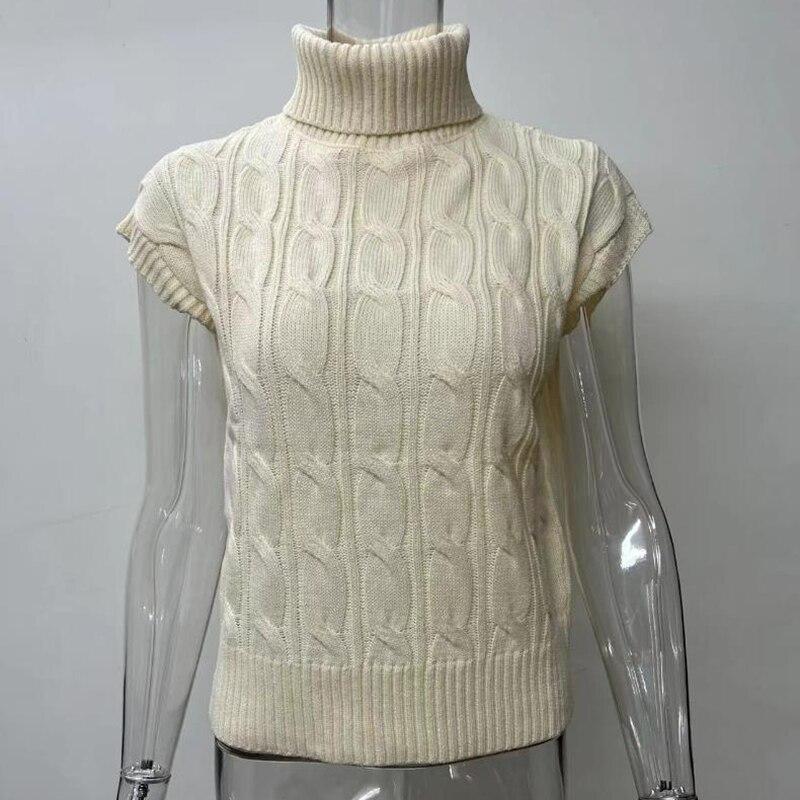 Осень Безрукавный Вязаный Жилет Свитер Женский Приталенный Однотонный Свободный Водолазка Пуловер Жилет Зима Вязаный с Косами Жилет 28476