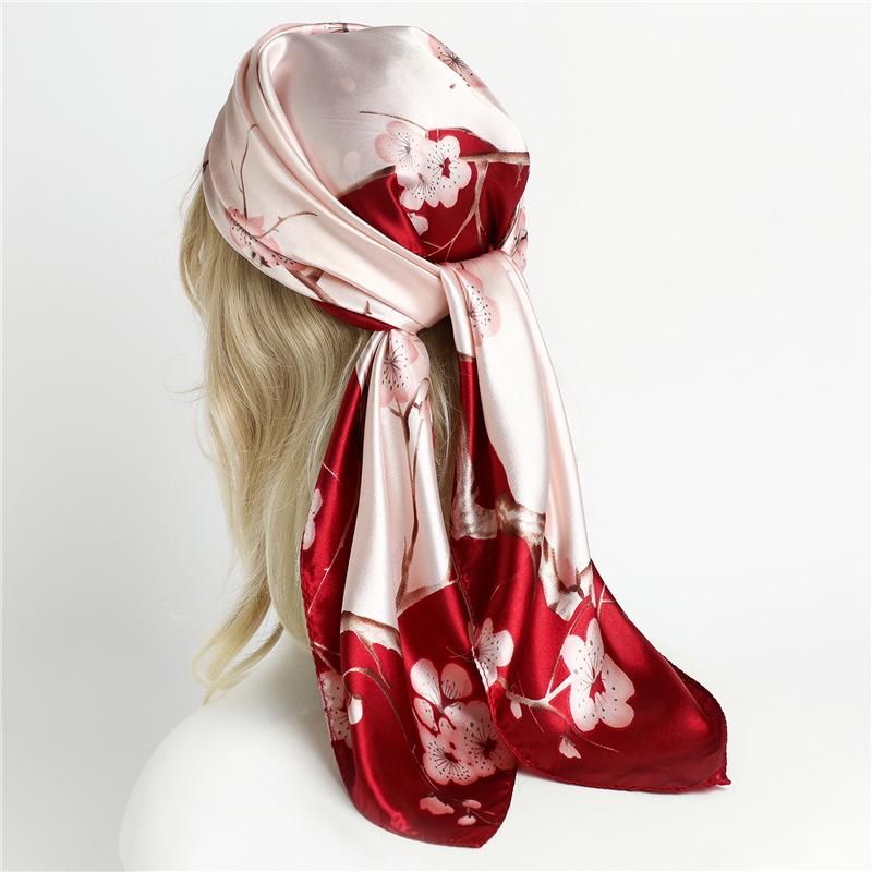 90 * 90cm New Silk Scarf Women'S Spring And Summer Decorative Scarf Sunscreen Travel Shawl Autumn And Winter Scarf Thin Edition
