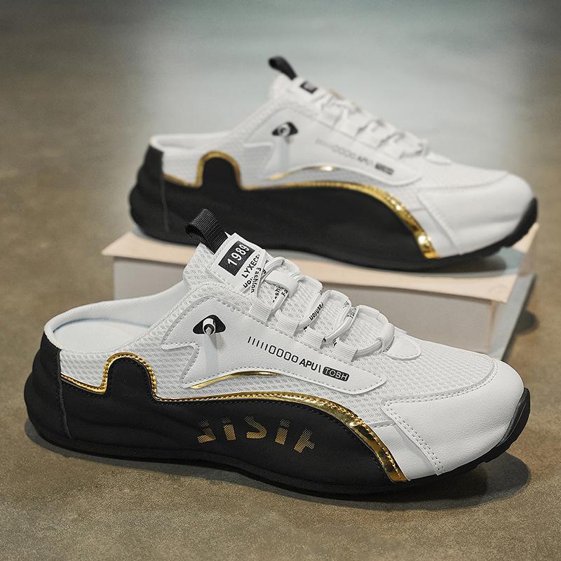 Модная мужская обувь больших размеров Летние мужские полушлепанцы Baotou Дышащие сетчатые повседневные шлепанцы Нескользящие мужские спортивные шлепанцы Удобные шлепанцы