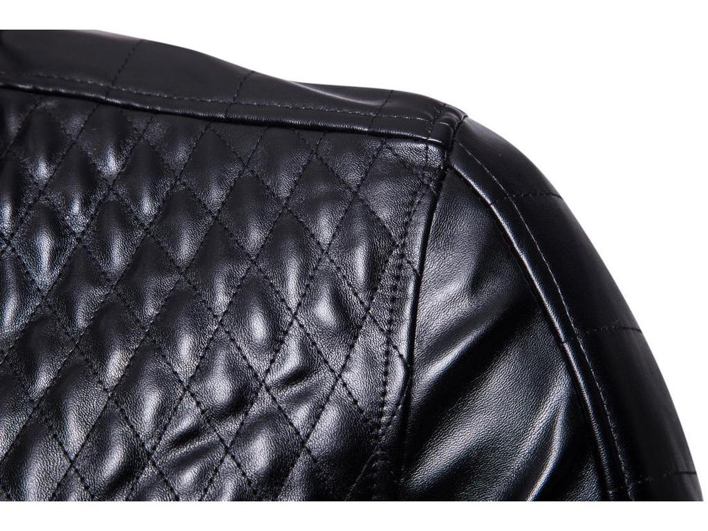 Мужская кожаная куртка на молнии со стойкой - Однотонная, повседневный европейский и американский стиль для осени/зимы 2023