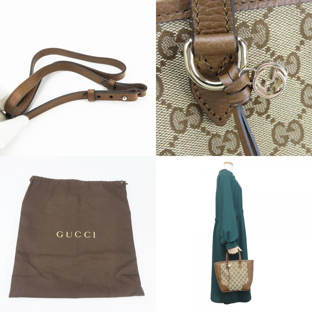 Used GUCCI Handbag 449241 leather/GG Canvas Brown Beige 2WAY