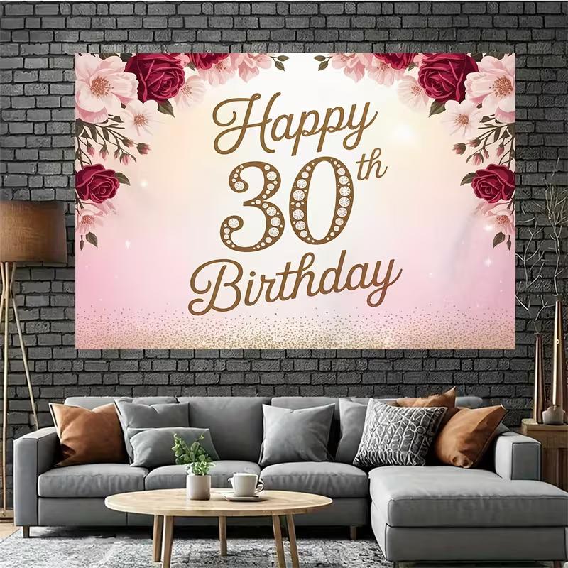 2D Flat Diamond Accent Banner for Milestone Birthdays, Feminine & Romantic Events