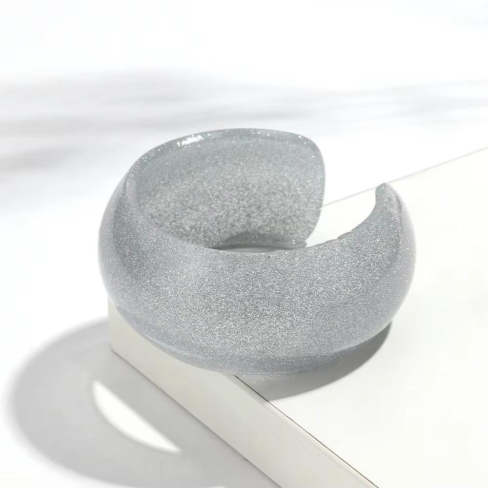 Colorful Glitter Acrylic Wide Cuff Bangle Round Shape Open Bracelets for Women