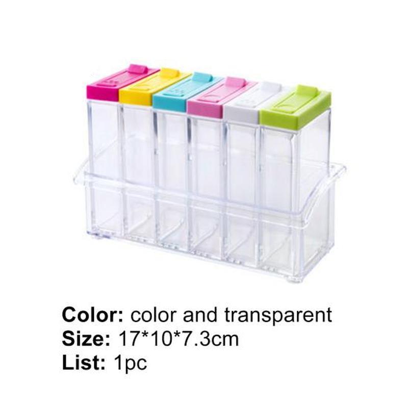 6Pcs/Set Seasoning Box with Tray Condiment Storage Plastic Moisture-Proof Salt Jar
