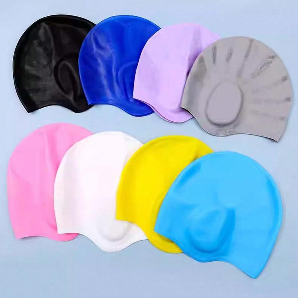 1pc/2pcs Silicone Swim Caps With Ear Coverage, Waterproof Non-Slip Large Size Swimming Hats For Long Hair,