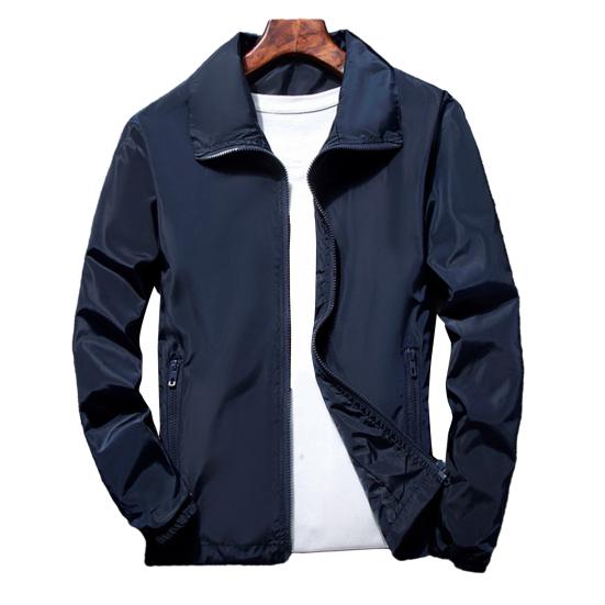 Мужская уличная ветровка с лацканами и длинным рукавом, однотонная куртка с карманами на молнии, весенне-осеннее пальто