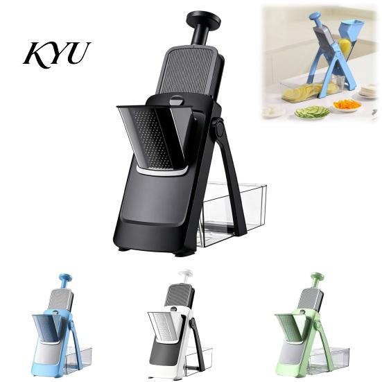 Professional Food Slicer for Kitchen Multifunctional Vegetable Slicer, Adjustable Thickness 0-8mm Mandoline with Storage Container Lid 4 Blades
