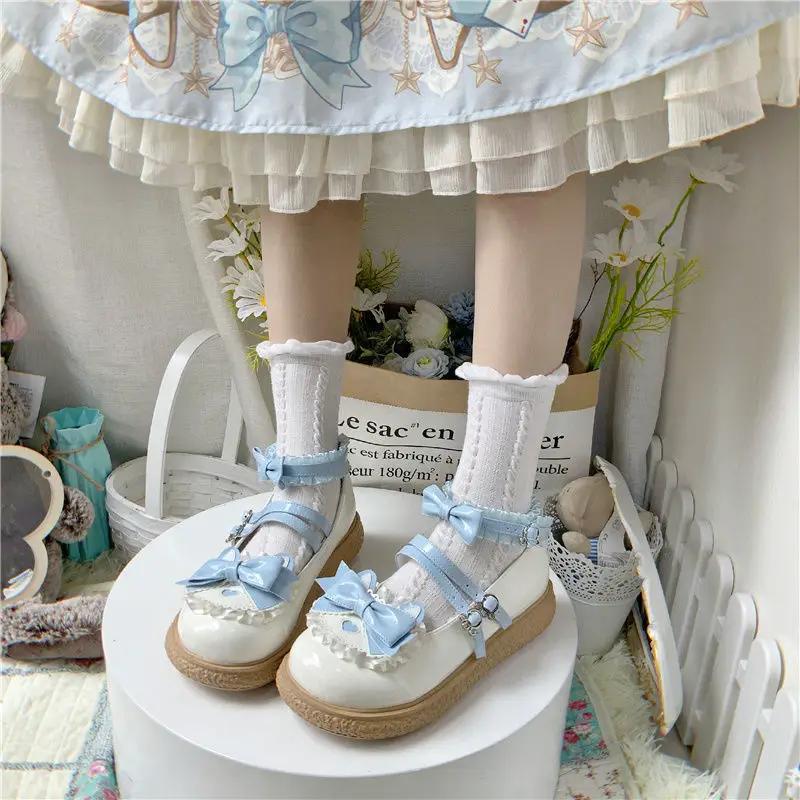 Fashion Comemore Kawaii Girls Lolita Shoes Fashion Japanese Style PU Leather Mary Janes Bowknot Lovely Heart Buckle Solid Loafers Shoes