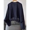 Модная блузка с круглым вырезом, синяя, с длинными рукавами, тонкая, женская, повседневная, свободного кроя, рубашка для женщин, универсальная, со шнурком.