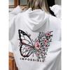 Rose Butterfly Impossible Letter Graphic Print Women Sweatshirt Fashion Warm Hooded Loose Casual Hoodies Soft Clothing