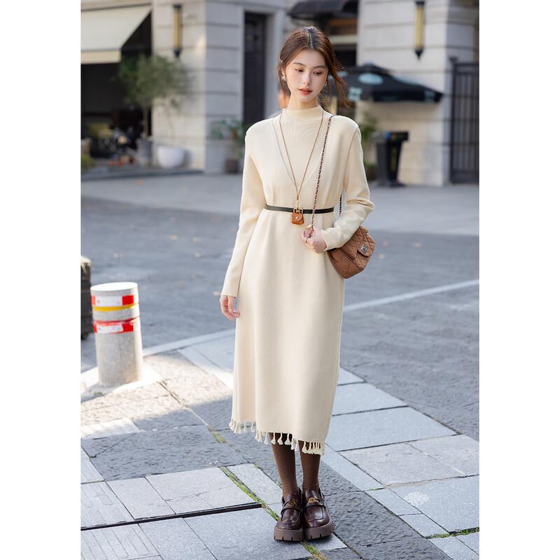 Mokana Women's Winter Long-Sleeve Layered Fringe Dress Set