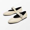 Women's Black Sheepskin Mary Jane Leather Flats with Buckle Strap