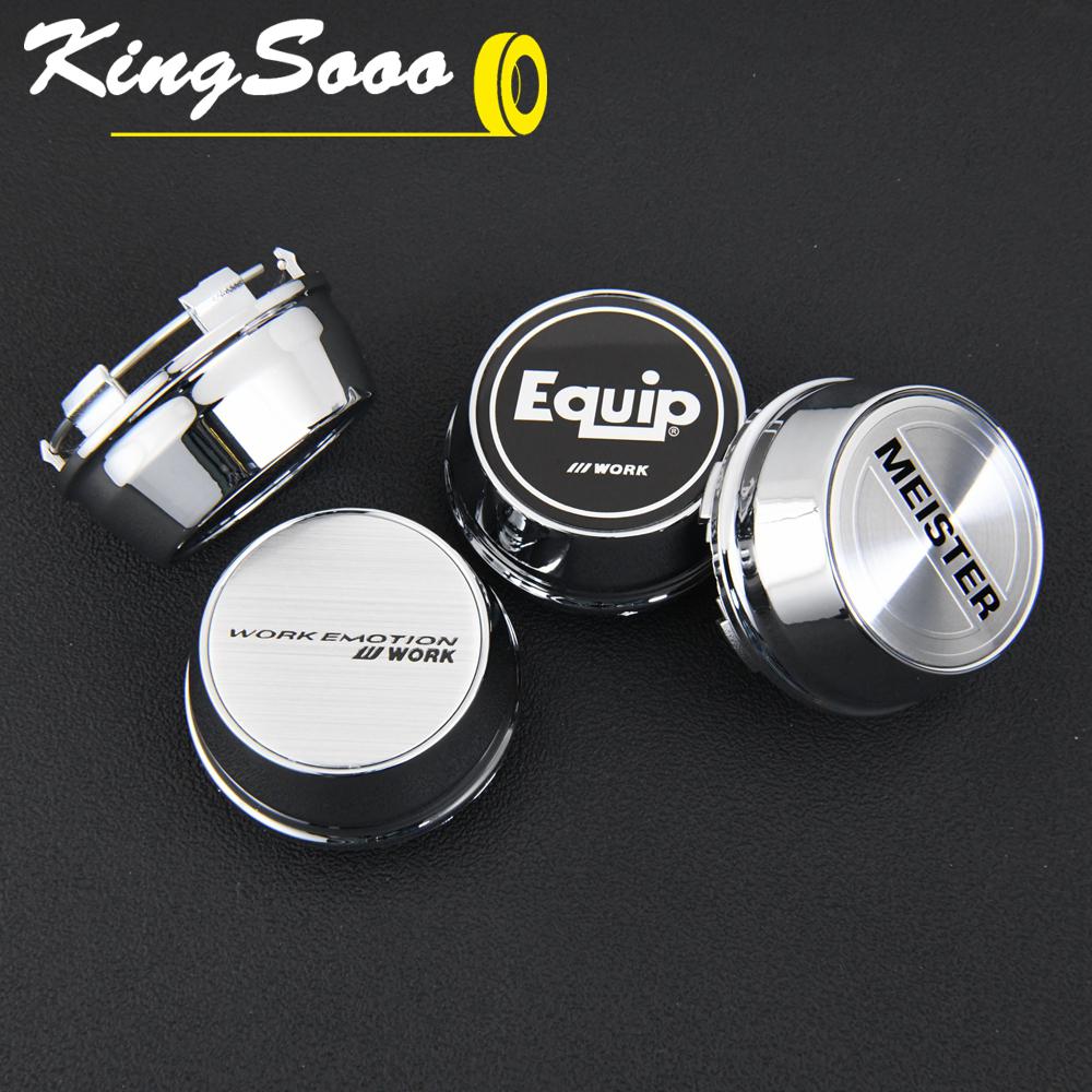 ASV1 4PCS JDM WORK Rim Cap 61mm Clip Sport Wheel Cap MEISTER EQUIP Emblem Sticker Wheel Center Cap Hub Cover Cap Black & Silver