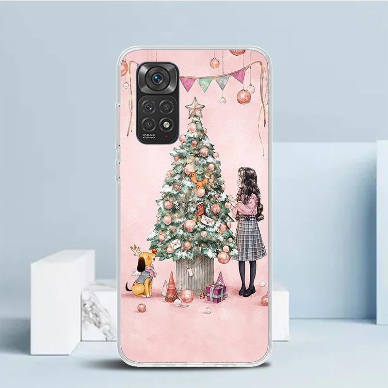 Рождественский Чехол для Телефона с Рисунком Девочки и Елки Подарок Для Xiaomi Redmi Note 15 14 14S 13 12S 12 Pro Plus 11S 11 11T 11E 10S 10 + Мягкий ТПУ Задняя Крышка