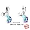 100% Стерлингового Серебра 925 Синий Океан Животное Светящиеся Бабочки Краб Шарм Бусины Подходит 925 Оригинальных Браслетов Роскошные Ювелирные Изделия DIY