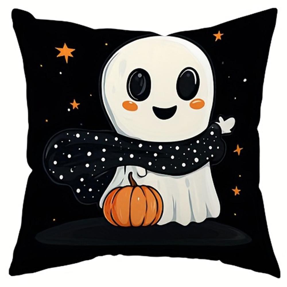1Pc Cute Halloween Ghost & Pumpkin Throw Pillow Covers Set, Festive Home Decor, Ideal Halloween Gift & Small Present