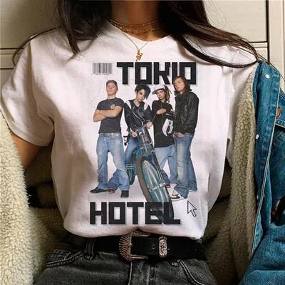Tokio Hotel Аниме Уличная Одежда Белая Мода Женские Футболки Харадзюку Одежда Летние Футболки с Коротким Рукавом Повседневные Женские Топы с Круглым Вырезом
