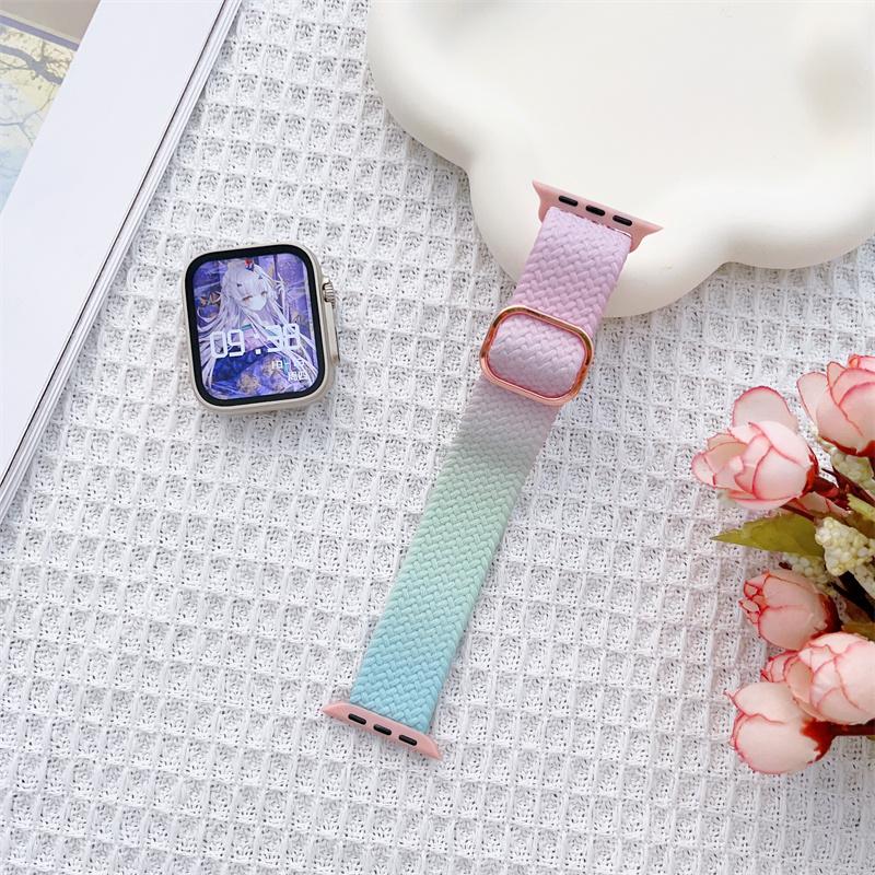 Радужный вязаный ремешок для Apple Watch Band Ultra 49 мм, 44 мм, 40 мм, 45 мм, 41 мм, 42 мм, металлический браслет на запястье iWatch Series 8 7 6 5 SE 4 3