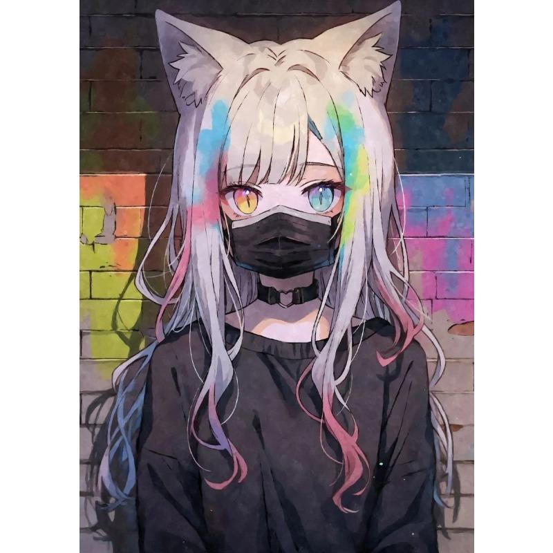 Граффити Аниме Неко Девушка-кошка Милые Постеры и Принты Печать на Холсте Кавайи Манга Настенное Искусство Картина для Гостиной Домашний Декор