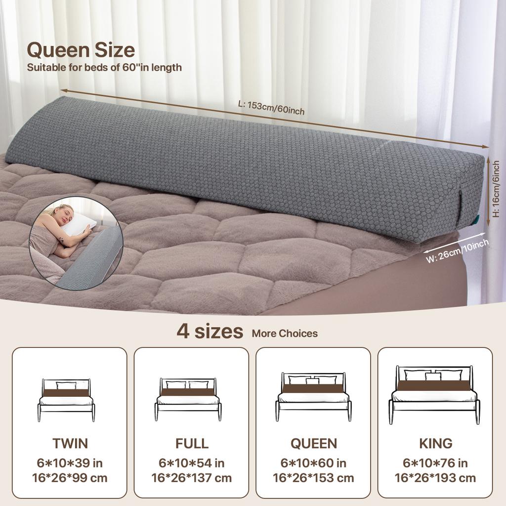 1 шт. наполнитель щелей для кровати, клиновидная подушка для изголовья кровати, наполнитель щелей для матраса из пеноматериала с эффектом памяти с 2 боковыми большими карманами