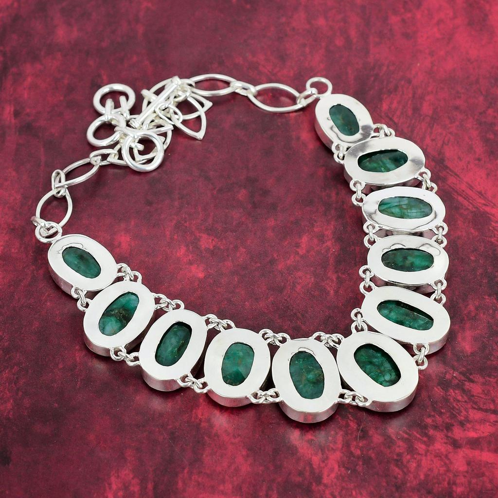 Emerald Necklace & Bracelet, 925 Solid Sterling Silver, Zambian Emerald Jewelry Set, Handmade Jewelry Necklace & Bracelet With Adjustable Chain
