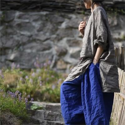 Женские винтажные рубашки с V-образным вырезом и длинным рукавом, блузки, осенние однотонные свободные рубашки в китайском стиле