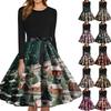 Women's Fashion Round Neck Slim-Fit Christmas Print Long-Sleeved Dress