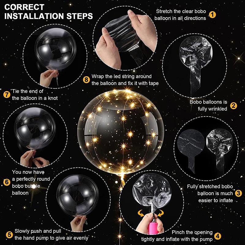 Светящиеся шары, светящиеся шары, светодиодные шары Bobo Fairy Lights, шары с 10-футовыми огнями, гирлянды, гелиевые светящиеся шары на день рождения