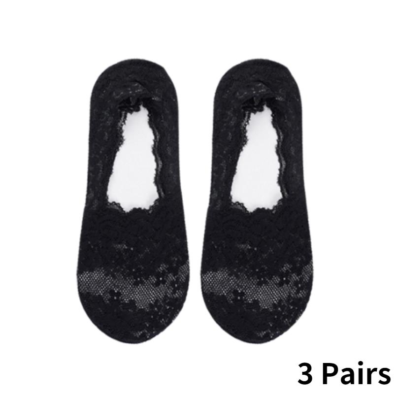 3 пары женских кружевных хлопковых невидимых носков, нескользящие летние однотонные короткие носки, модные тонкие тапочки до щиколотки, ажурные носки