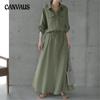 Women's Spring and Autumn Dresses Lapel Long Sleeve Casual Solid Colour Shirt Long Dress