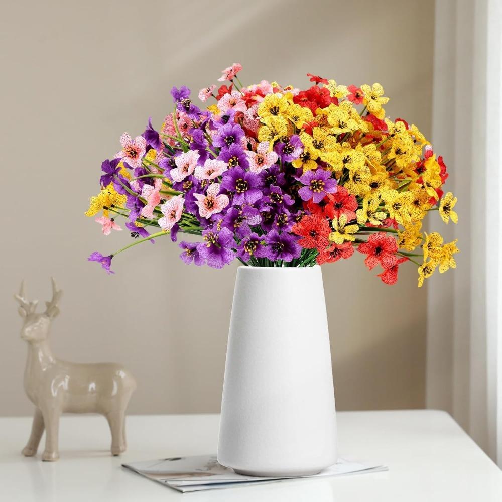 Artificial Fake Plant Flowers UV Resistant Artificial Plastic Colorful Violet Flowers for Spring and Summer Home Room Decoration