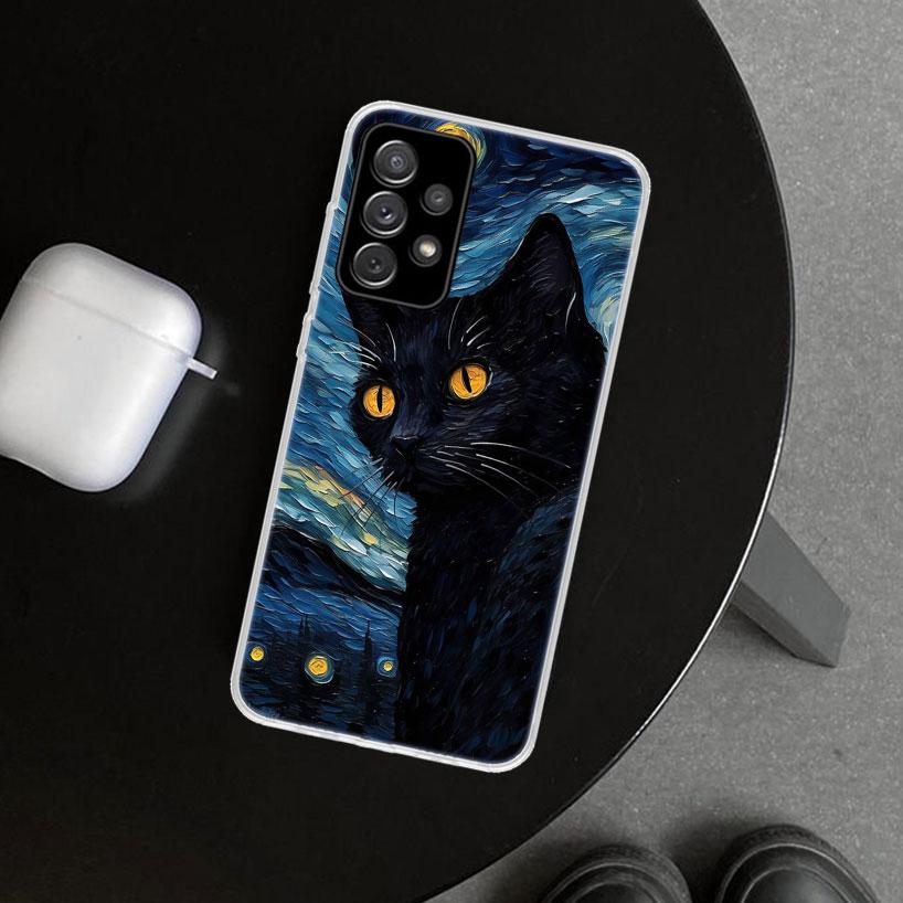 Cartoon Cute Black Cat Phone Case for Samsung Galaxy A17 A16 A26 A36 A56 A57 A37 A15 A25 A35 A55 A14 A24 A34 A54 A13 A23 A33 A53