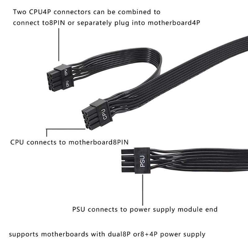 Прочный кабель питания CPU 8-pin на двойной 8-pin (4+4) длиной 80 см для продвинутых игровых систем