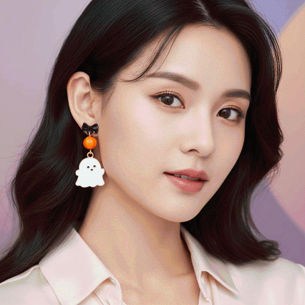 Beaded Asymmetric Dangle Earrings Enamel Metal Witch Hat Ear Studs Holiday Gift