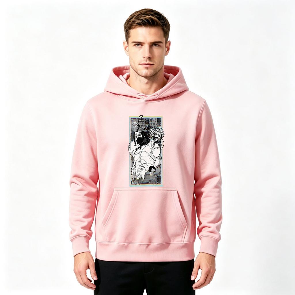 Men's Anime Graphic Print Pullover Hoodie Casual Long Sleeve Streetwear Hooded Sweatshirt