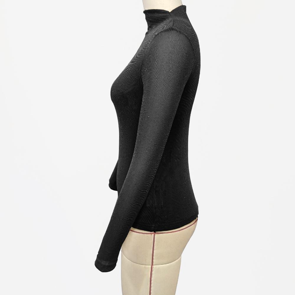 Spring and Autumn Women's Half High Neck Bottom Shirt Inner Mesh Top